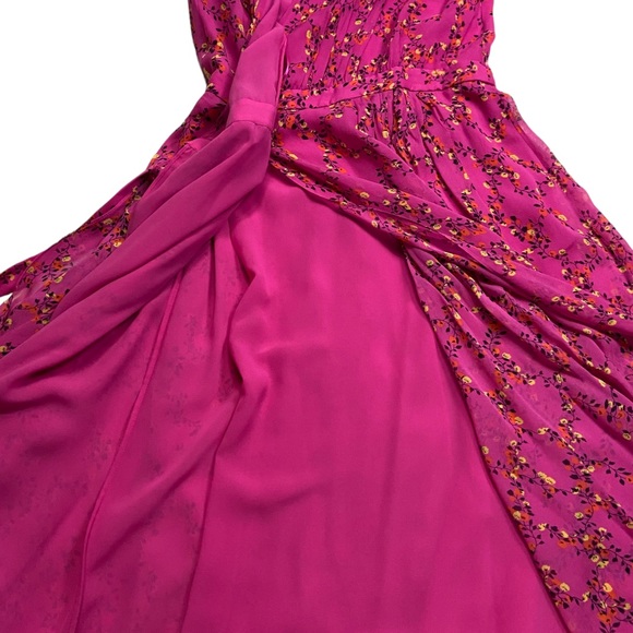 Diane Von Furstenberg DVF Silk Wrap Smocked Ditsy Floral Pink Midi Dress 6 - Picture 10 of 16